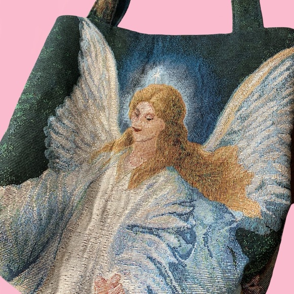 Upcycled Handmade Tapestry Angel Tote Bag! - Picture 6 of 8